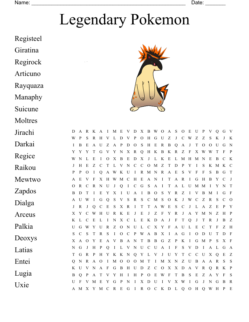 Legendary Pokemon Word Search