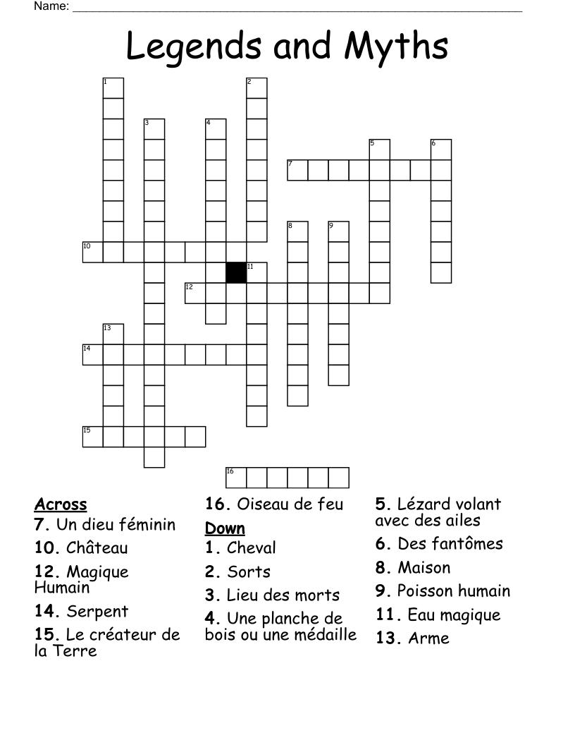Legends and Myths  Crossword