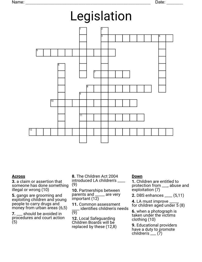 Legislation Crossword