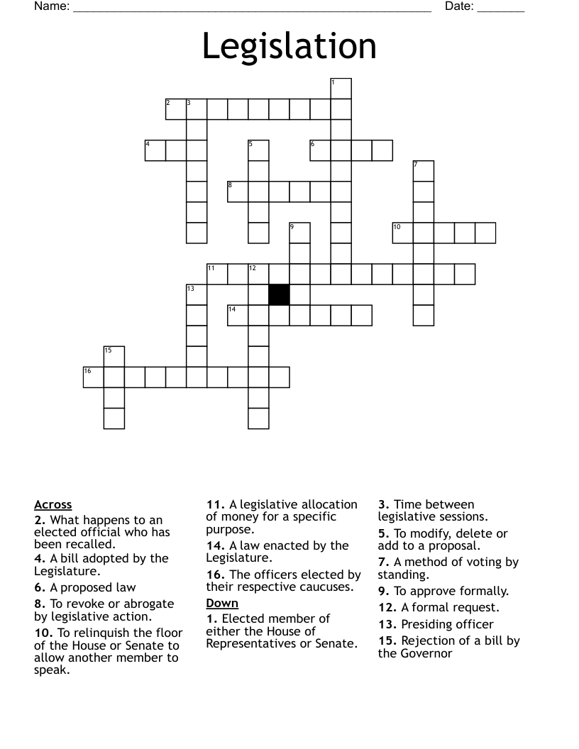 Legislation  Crossword