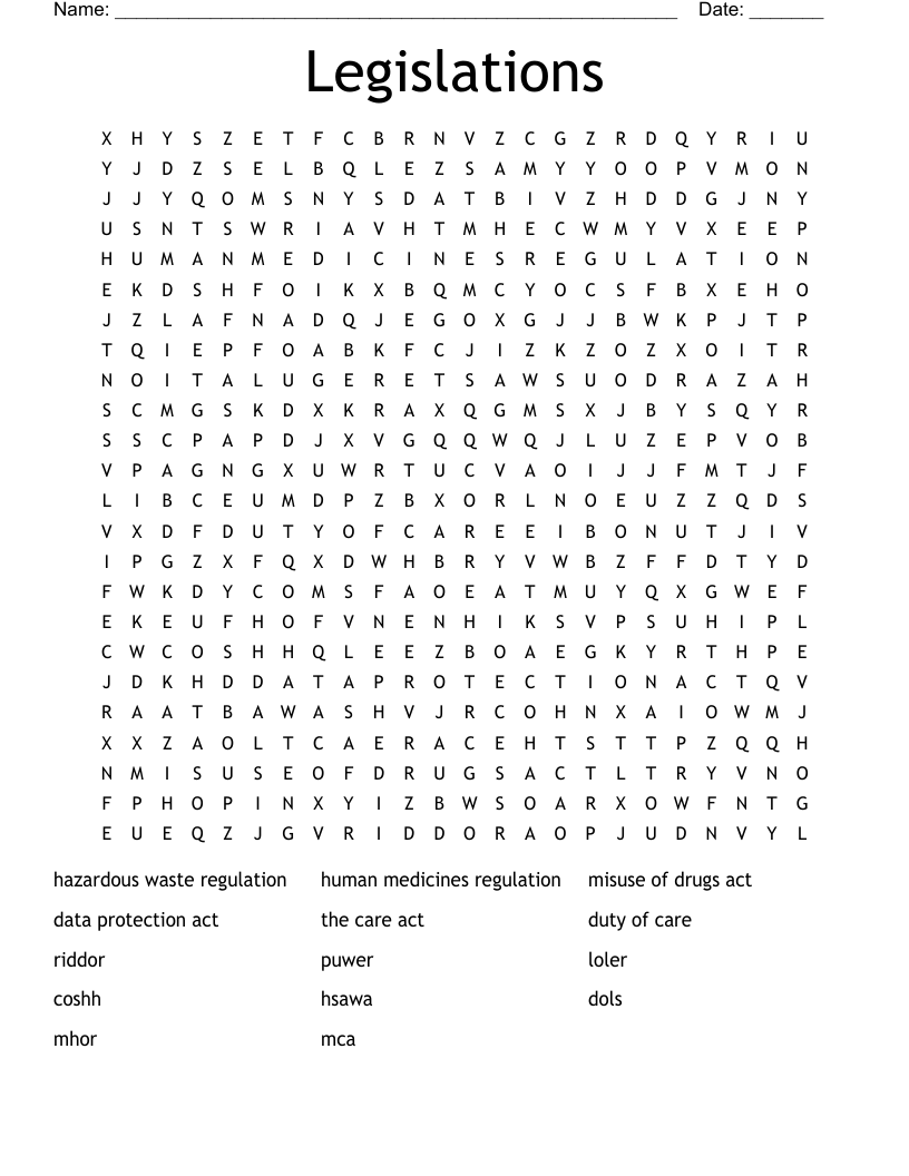 Legislations Word Search