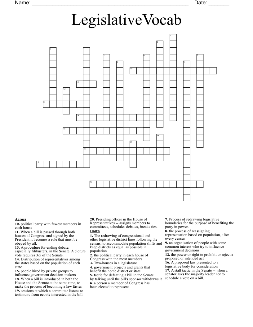 LegislativeVocab Crossword
