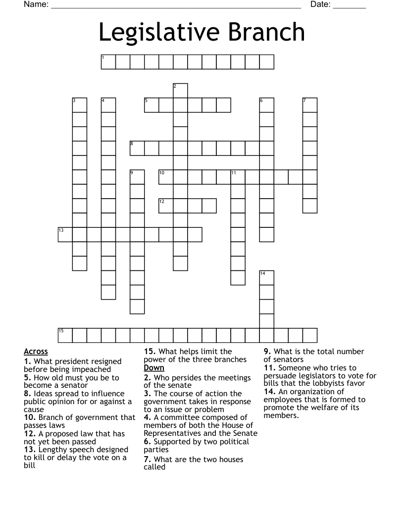 Legislative Branch Crossword