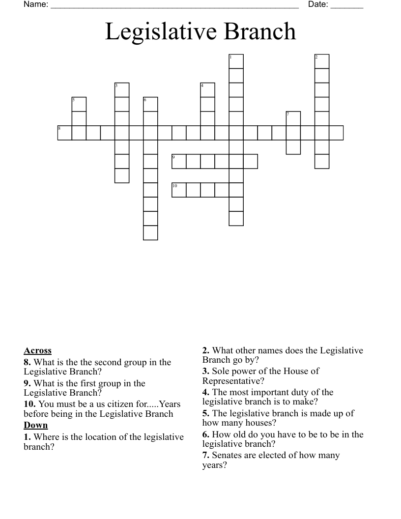 Legislative Branch Crossword