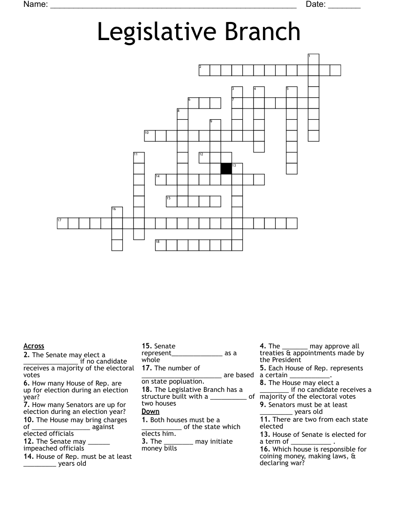 Legislative Branch Crossword