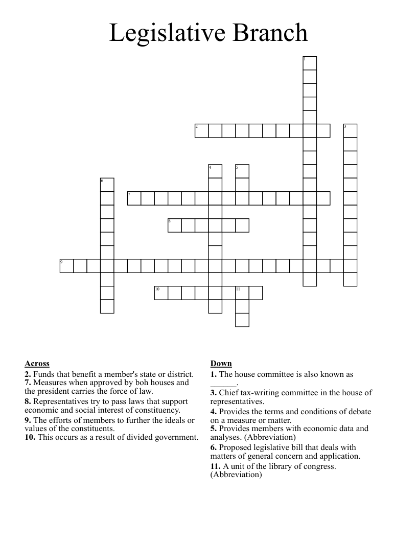 Legislative Branch Crossword
