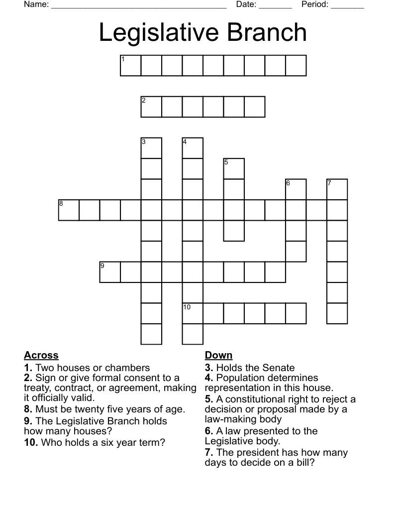 Legislative Branch Crossword