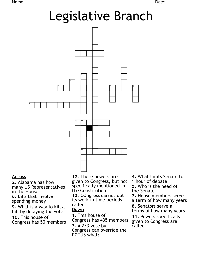 Legislative Branch Crossword