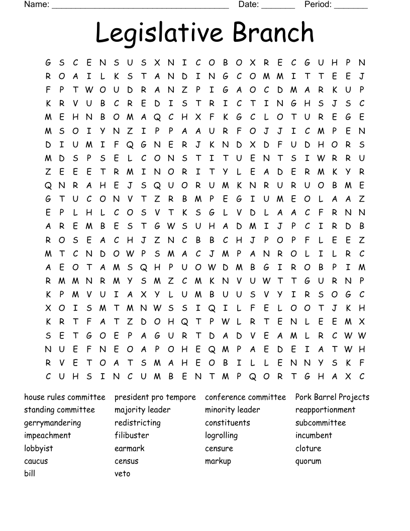Legislative Branch Word Search