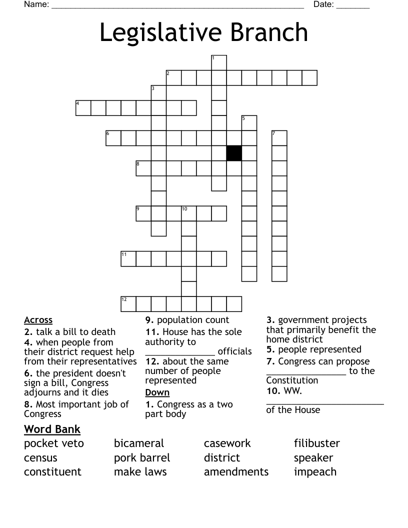 Legislative Branch Crossword