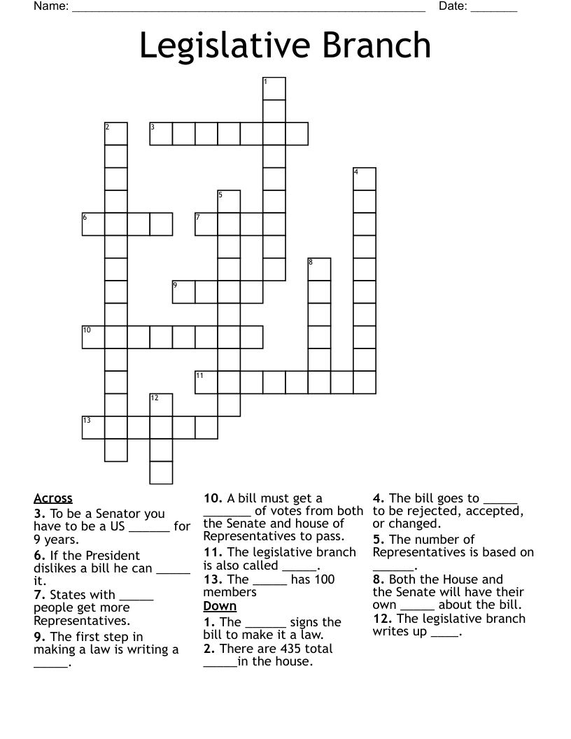 Legislative Branch Crossword
