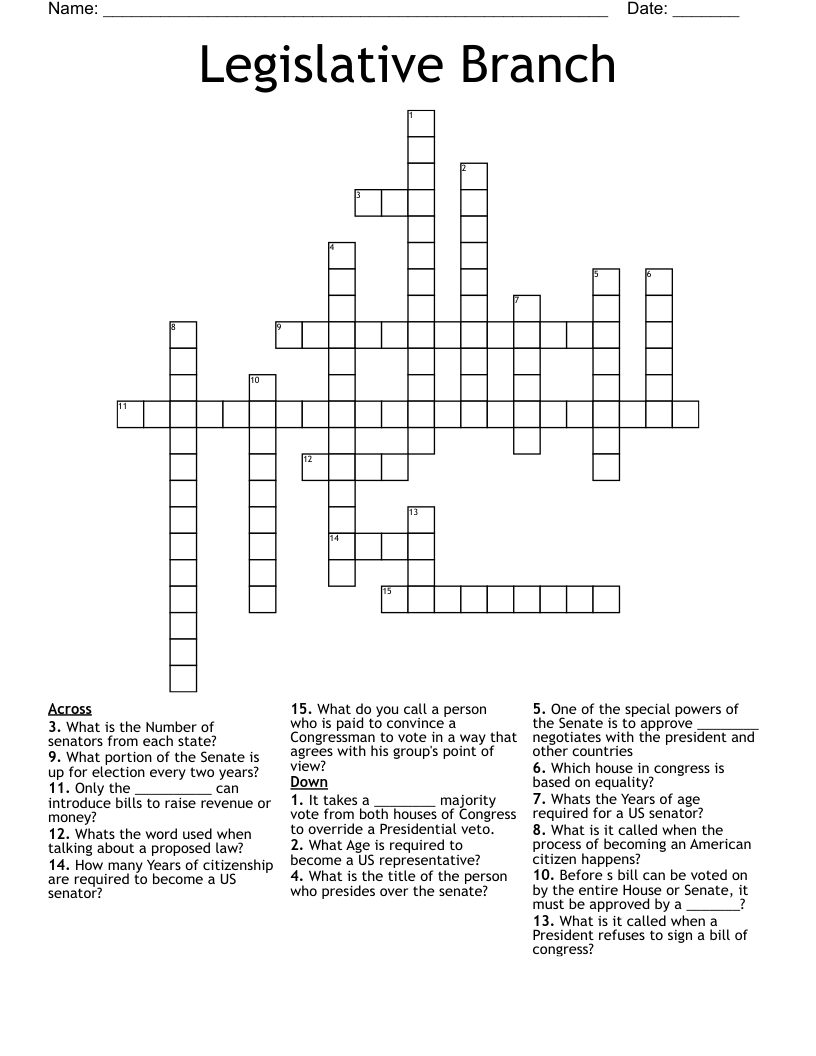 Legislative Branch Crossword