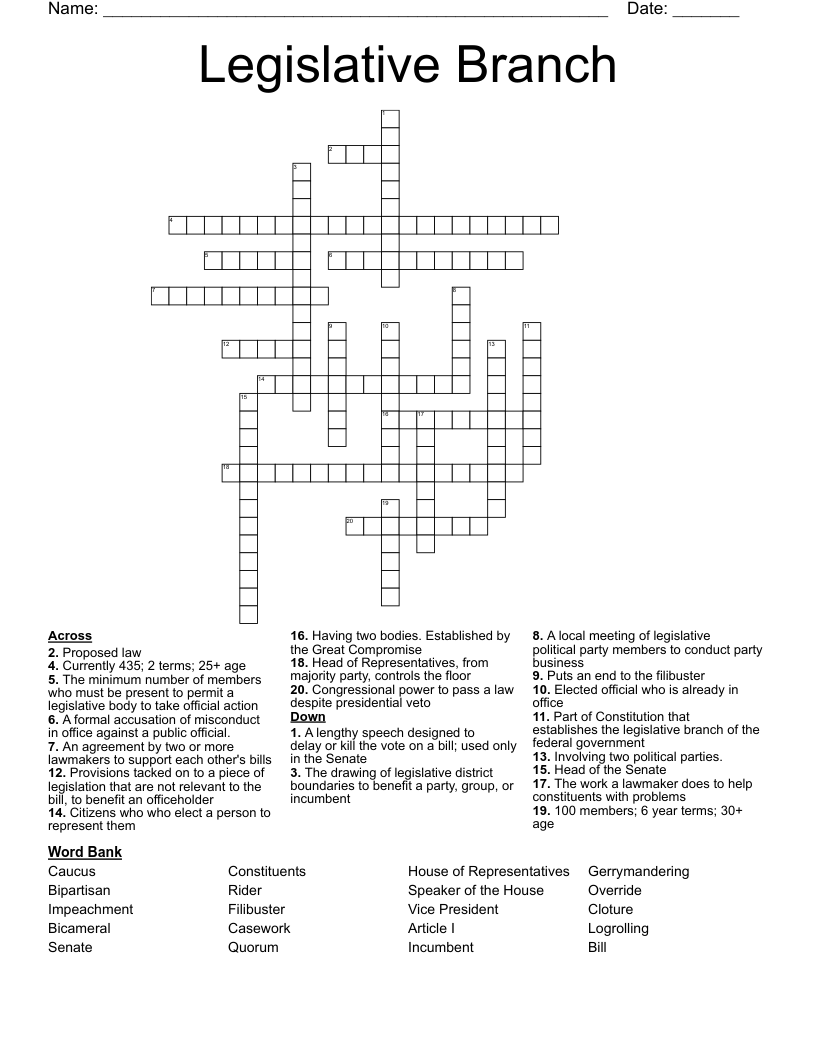 Legislative Branch Crossword