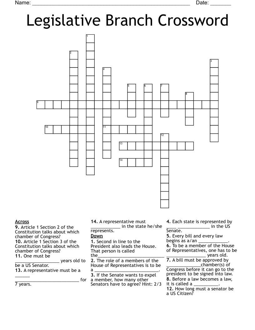 Legislative Branch Crossword