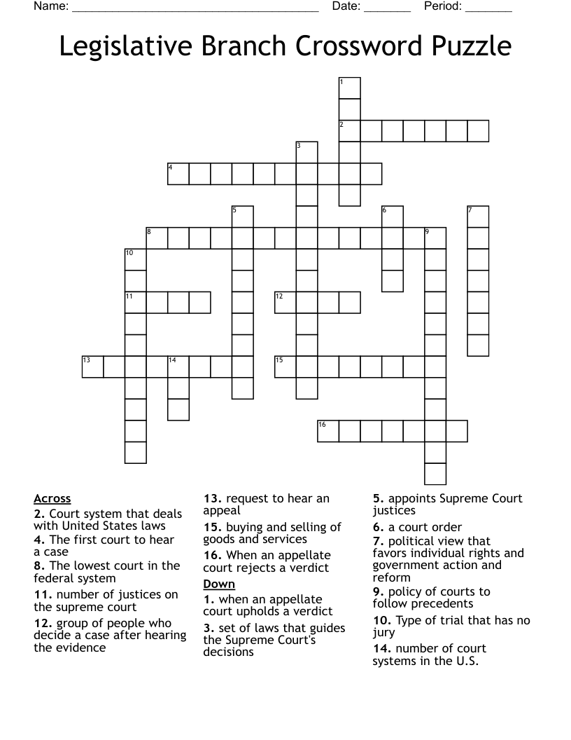 Legislative Branch Crossword Puzzle
