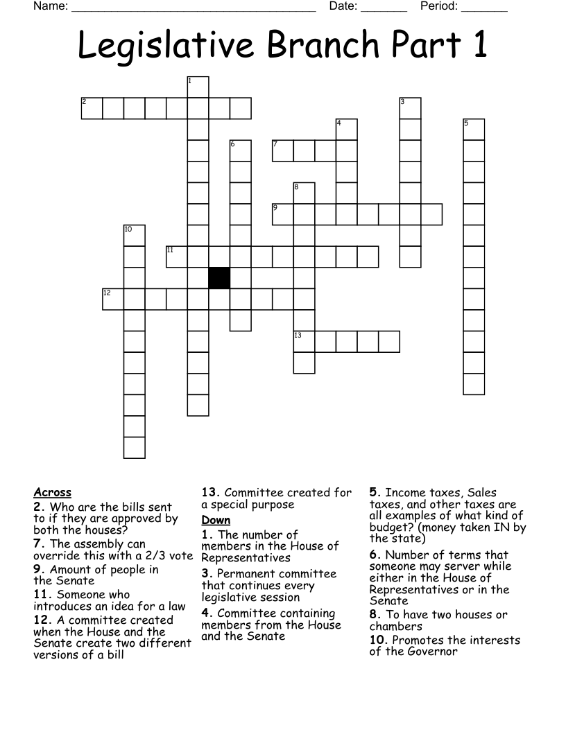 Legislative Branch Part 1 Crossword