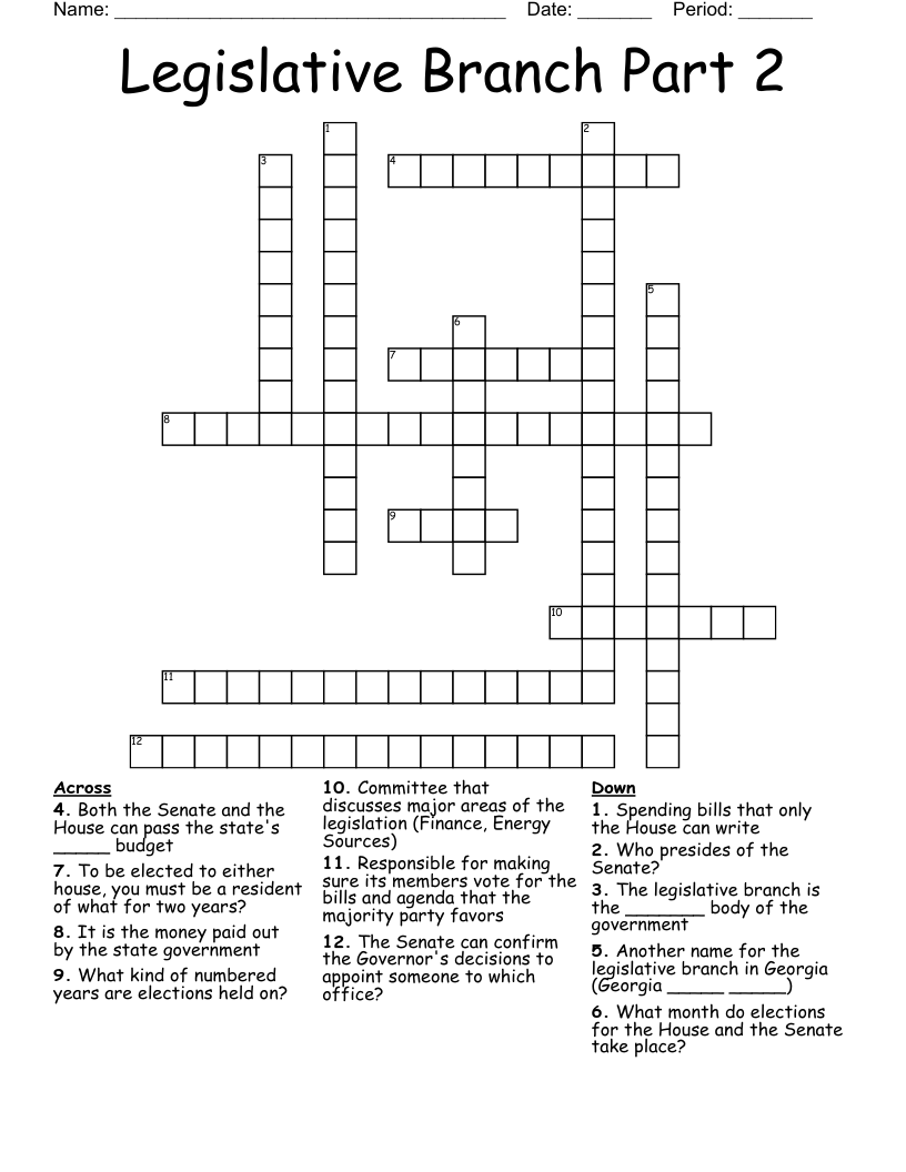 Legislative Branch Part 2 Crossword