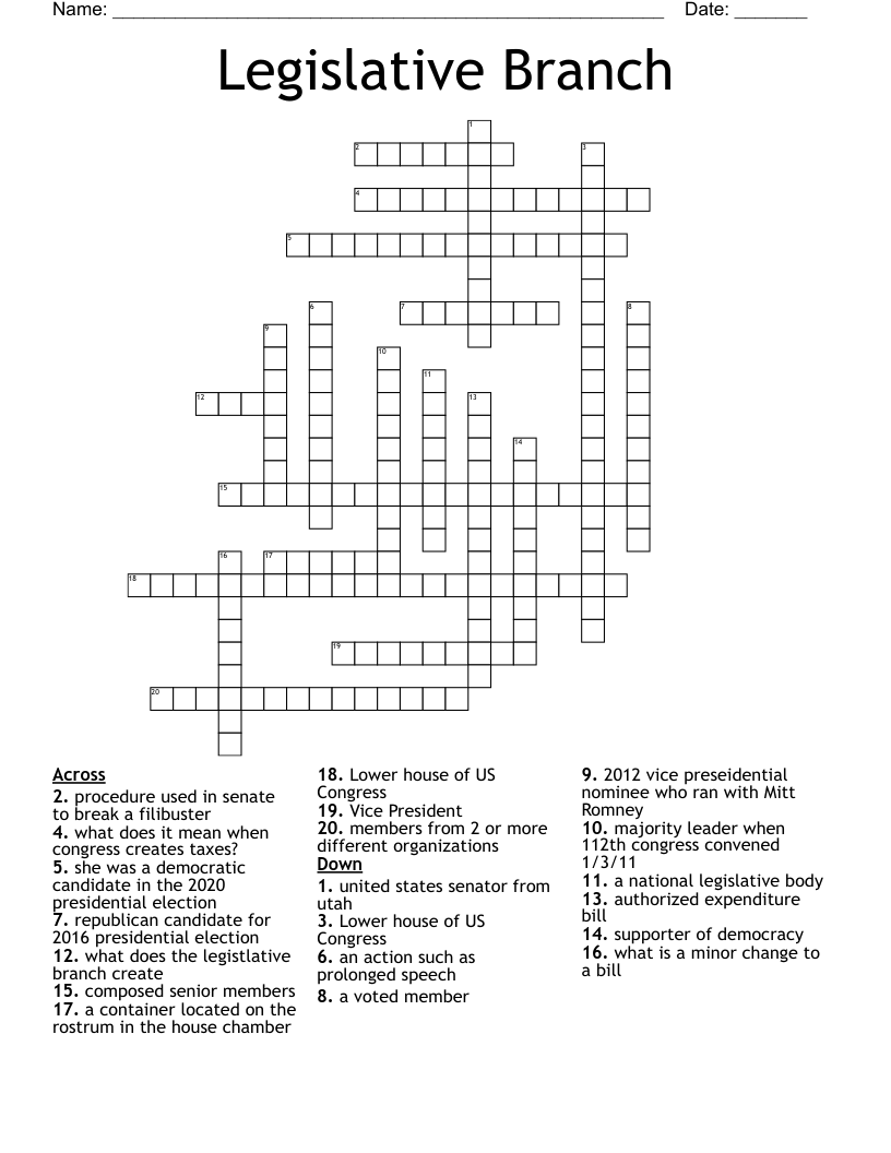 Legislative Branch  Crossword