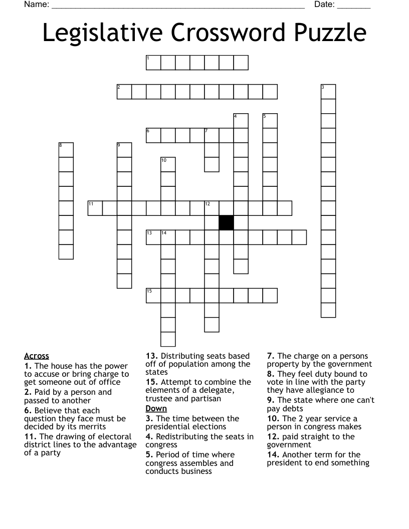 Legislative Crossword Puzzle