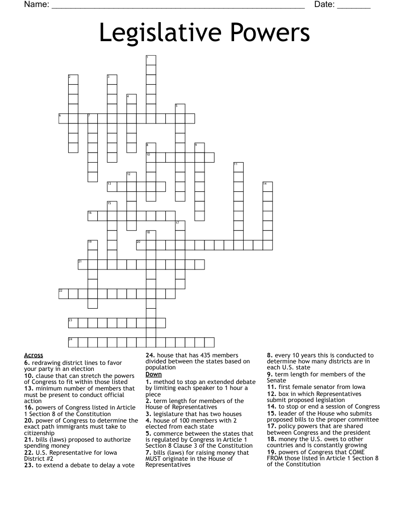 Legislative Powers Crossword