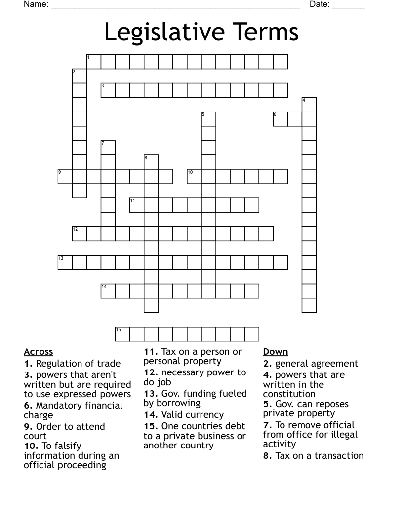 Legislative Terms Crossword