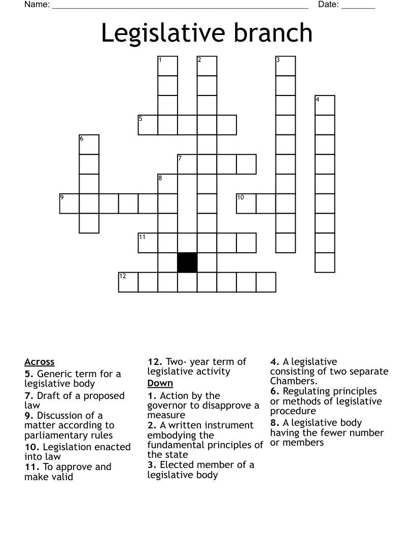 Legislative branch Crossword