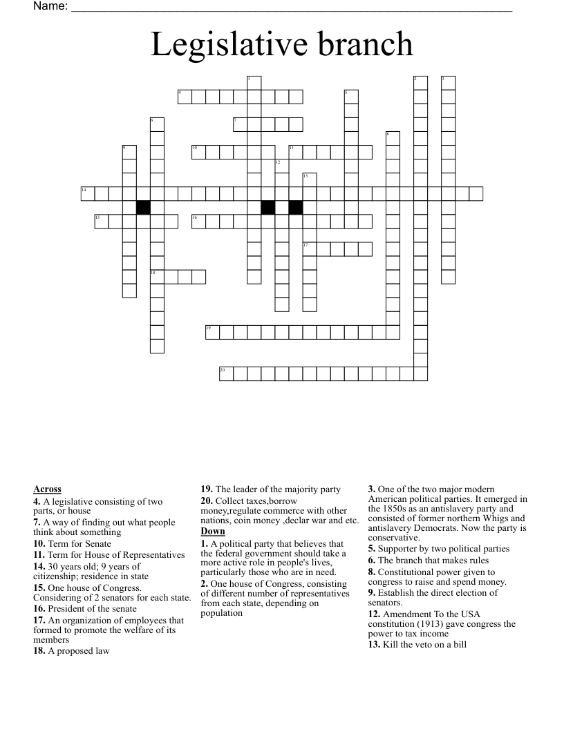 Legislative branch  Crossword