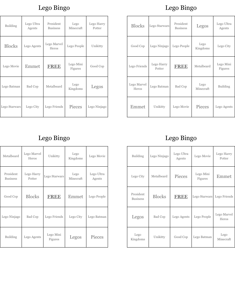 Lego Bingo