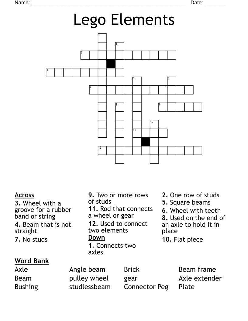 Lego Elements Crossword
