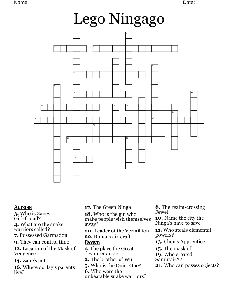 Lego Ningago Crossword
