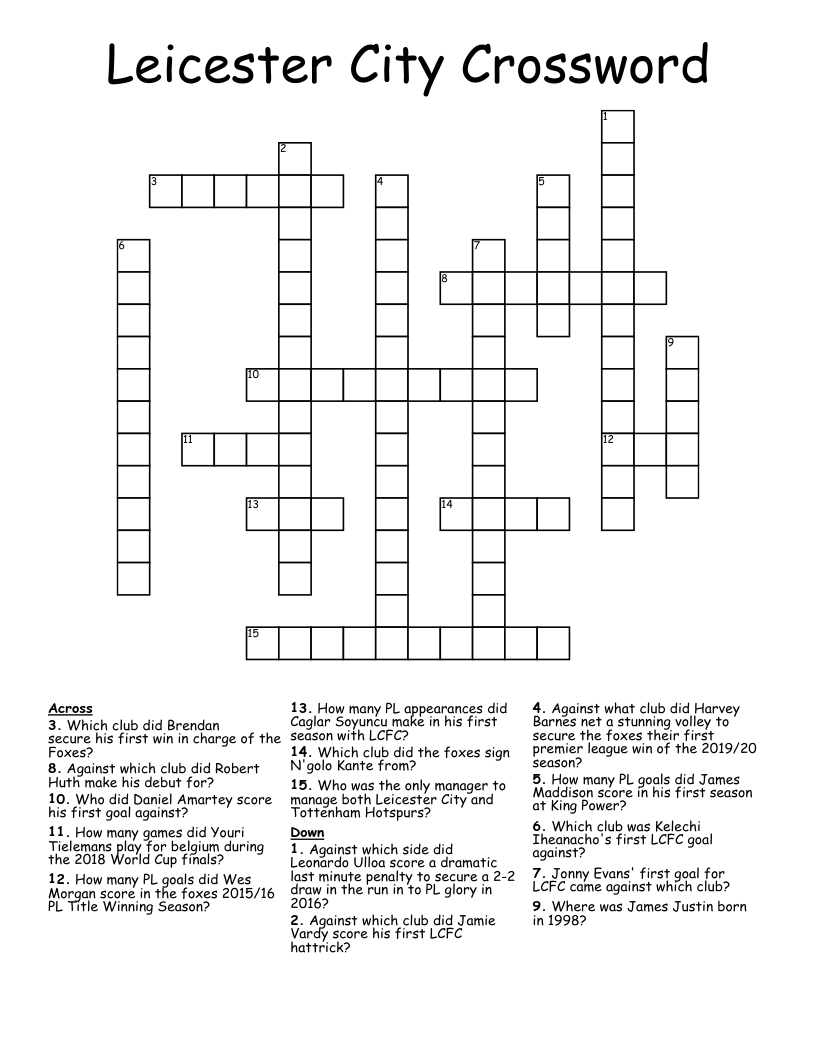Leicester City Crossword