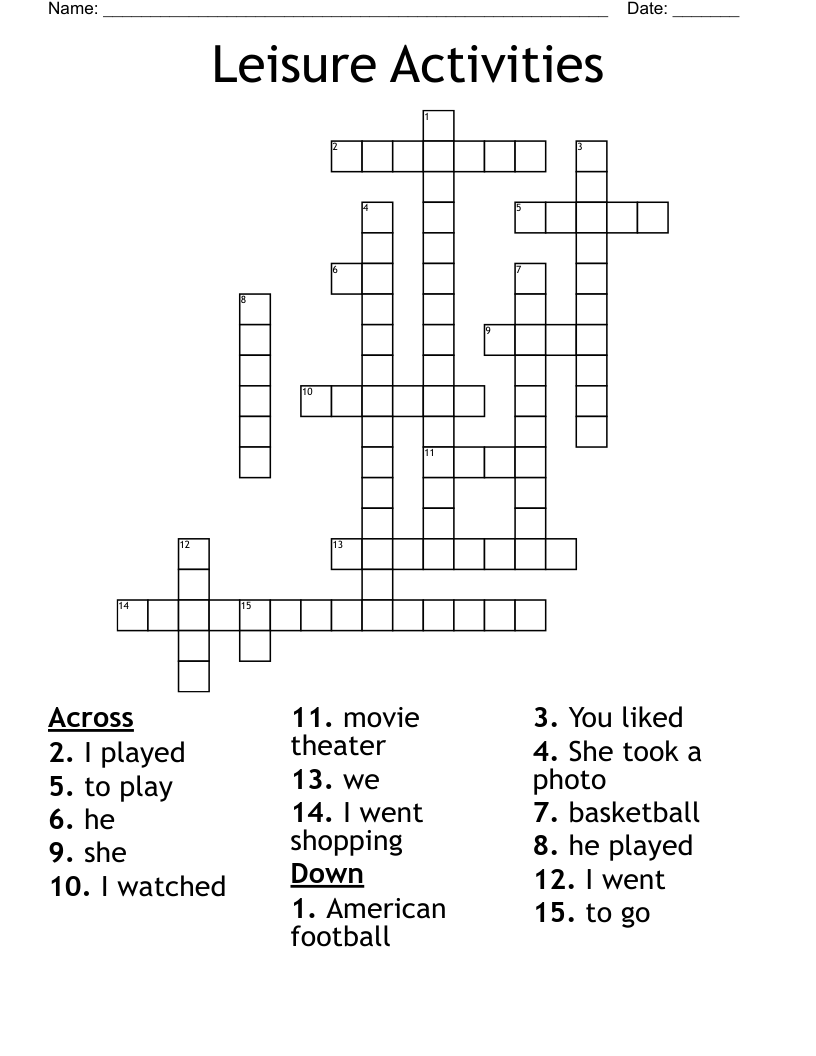 Leisure Activities Crossword