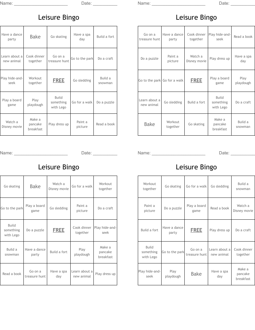 Leisure Bingo