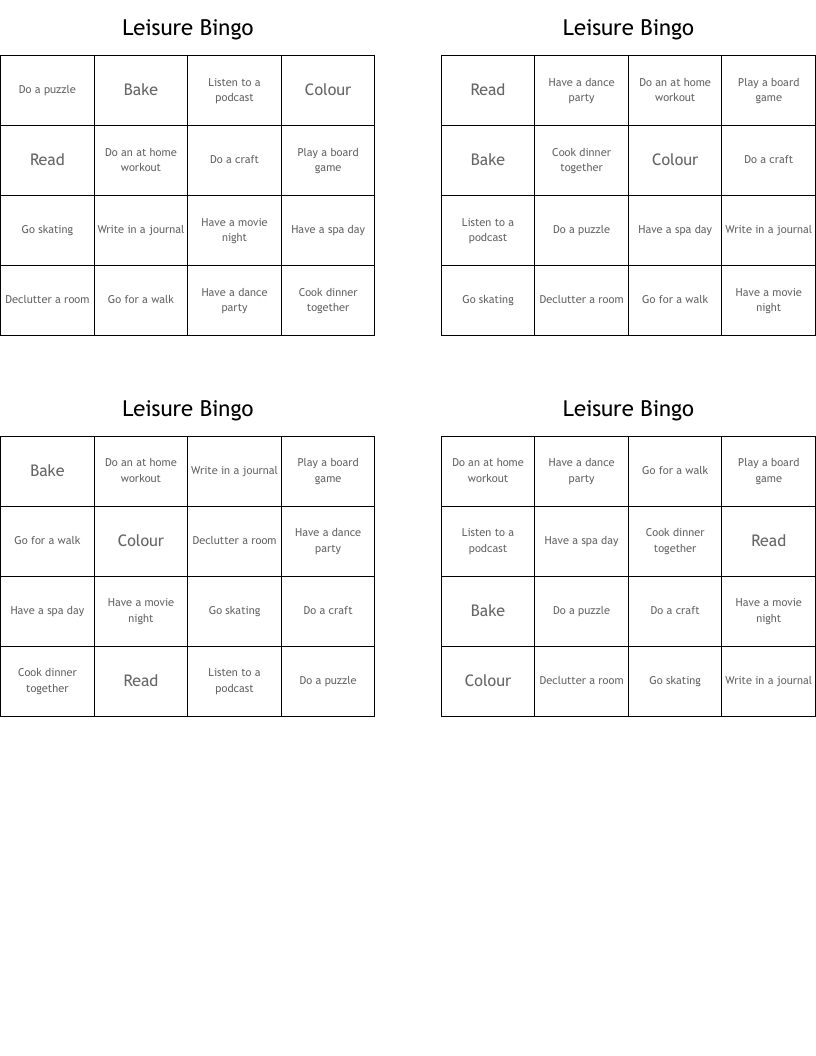 Leisure Bingo