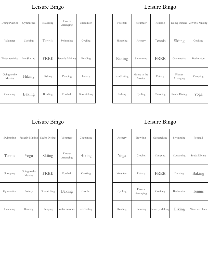 Leisure Bingo