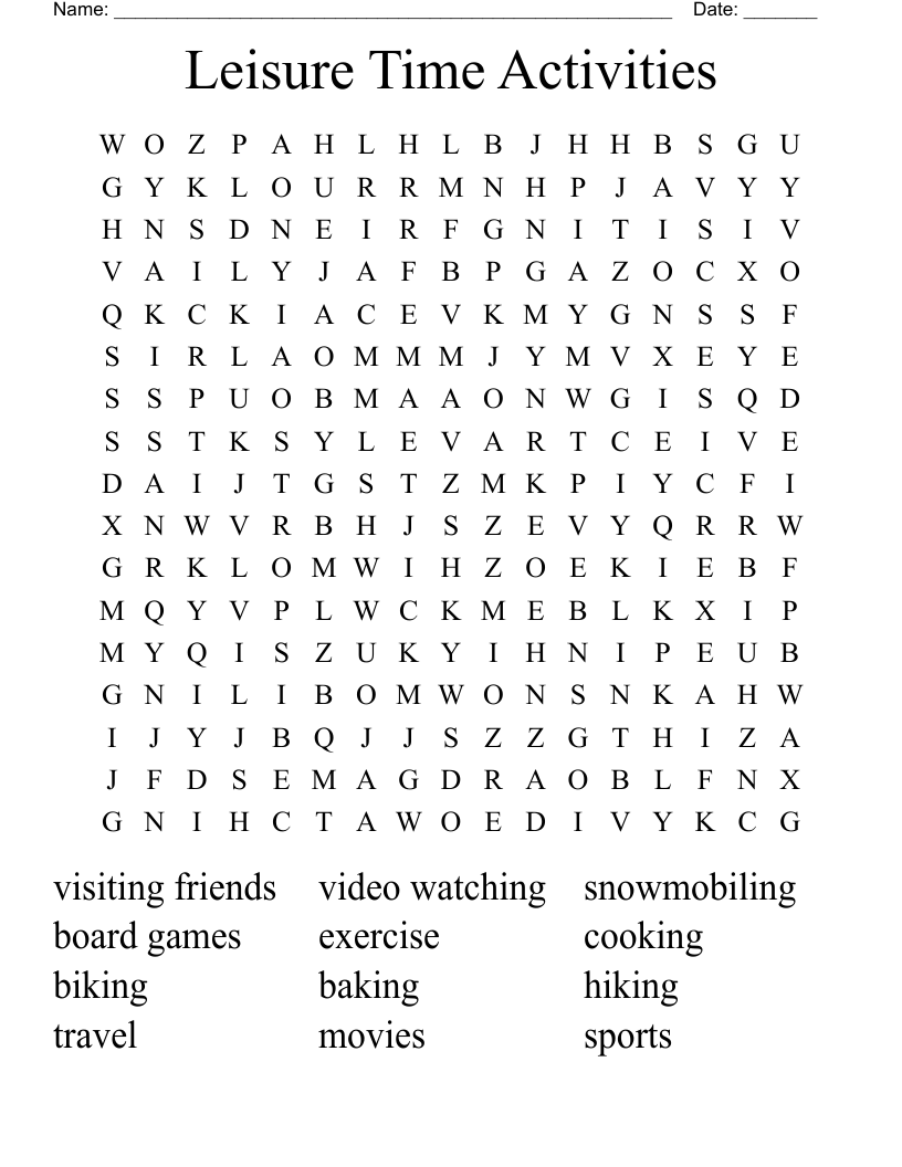 Leisure Time Activities Word Search
