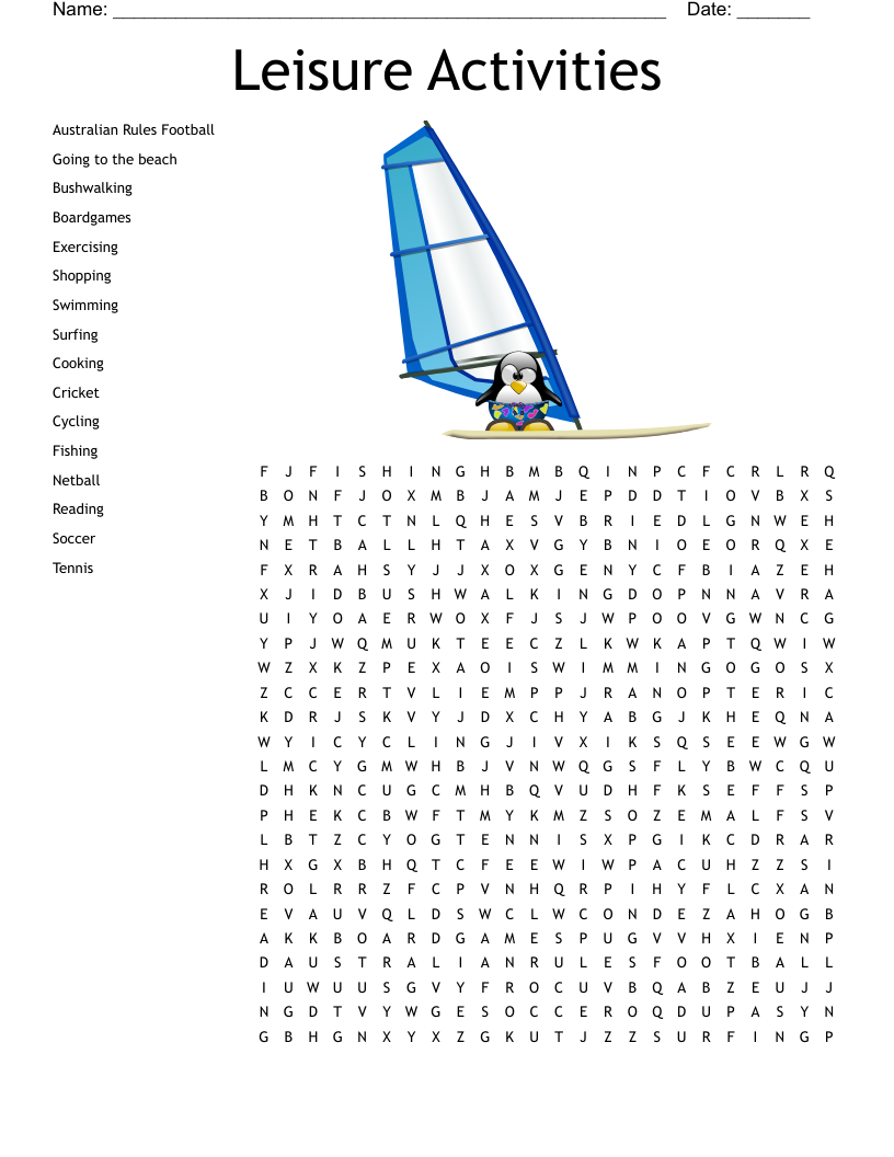 Leisure Activities Word Search