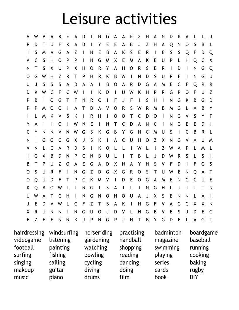 Leisure activities Word Search