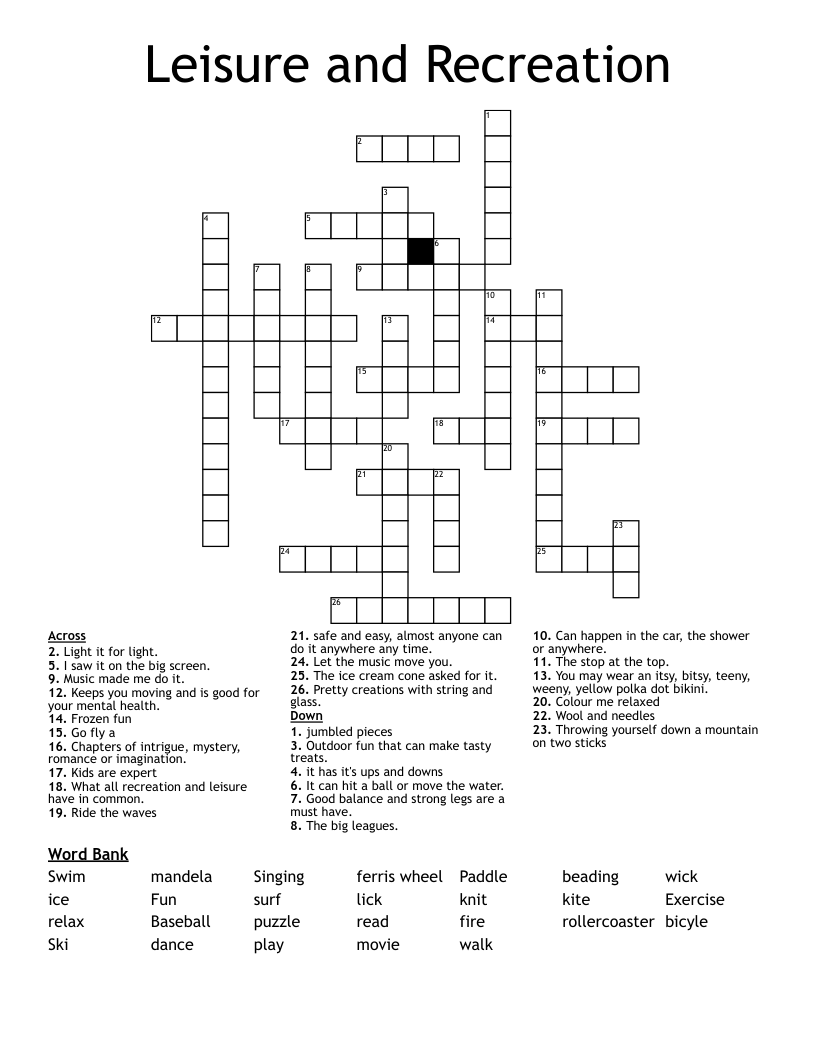 Leisure and Recreation Crossword