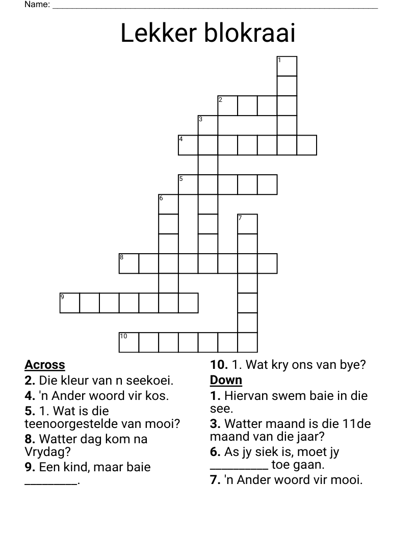 Lekker blokraai Crossword