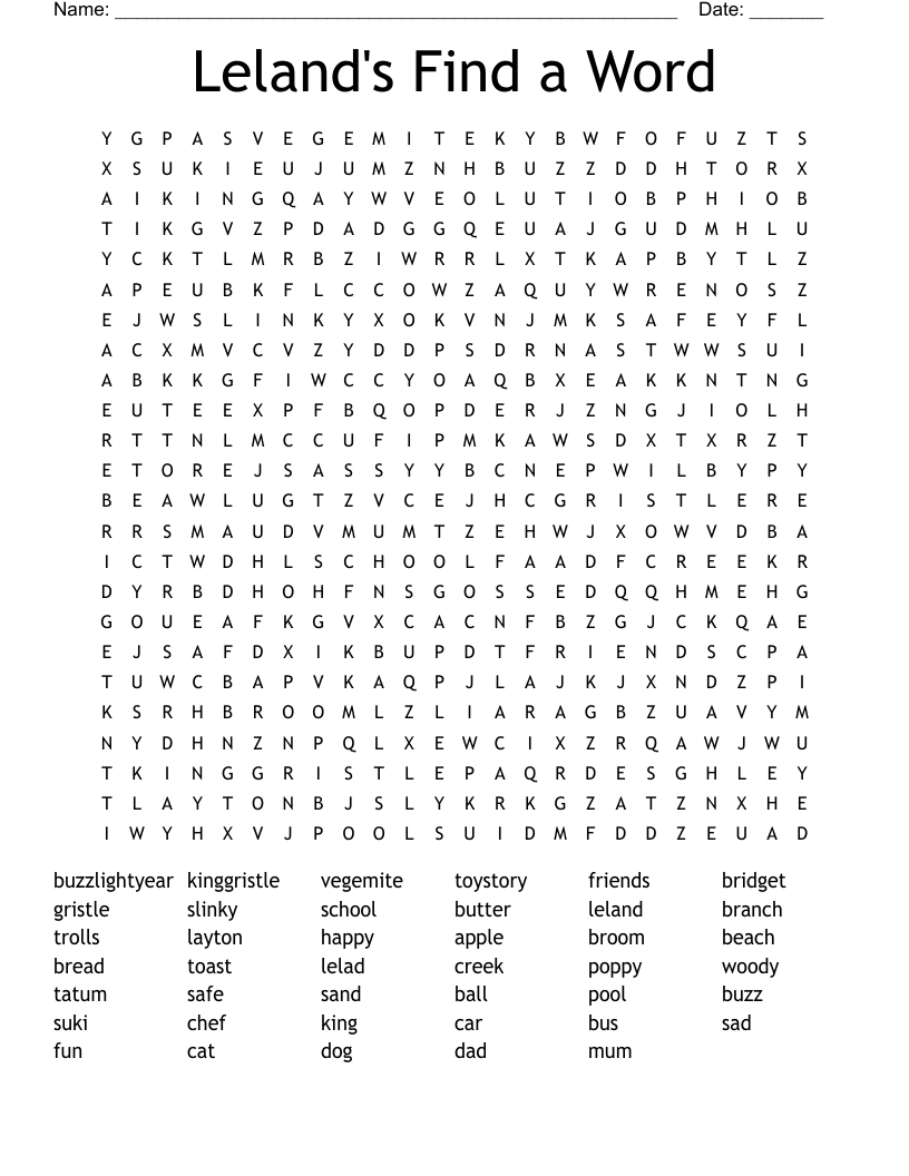Leland's Find a Word Word Search