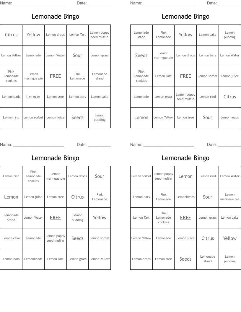 Lemonade Bingo
