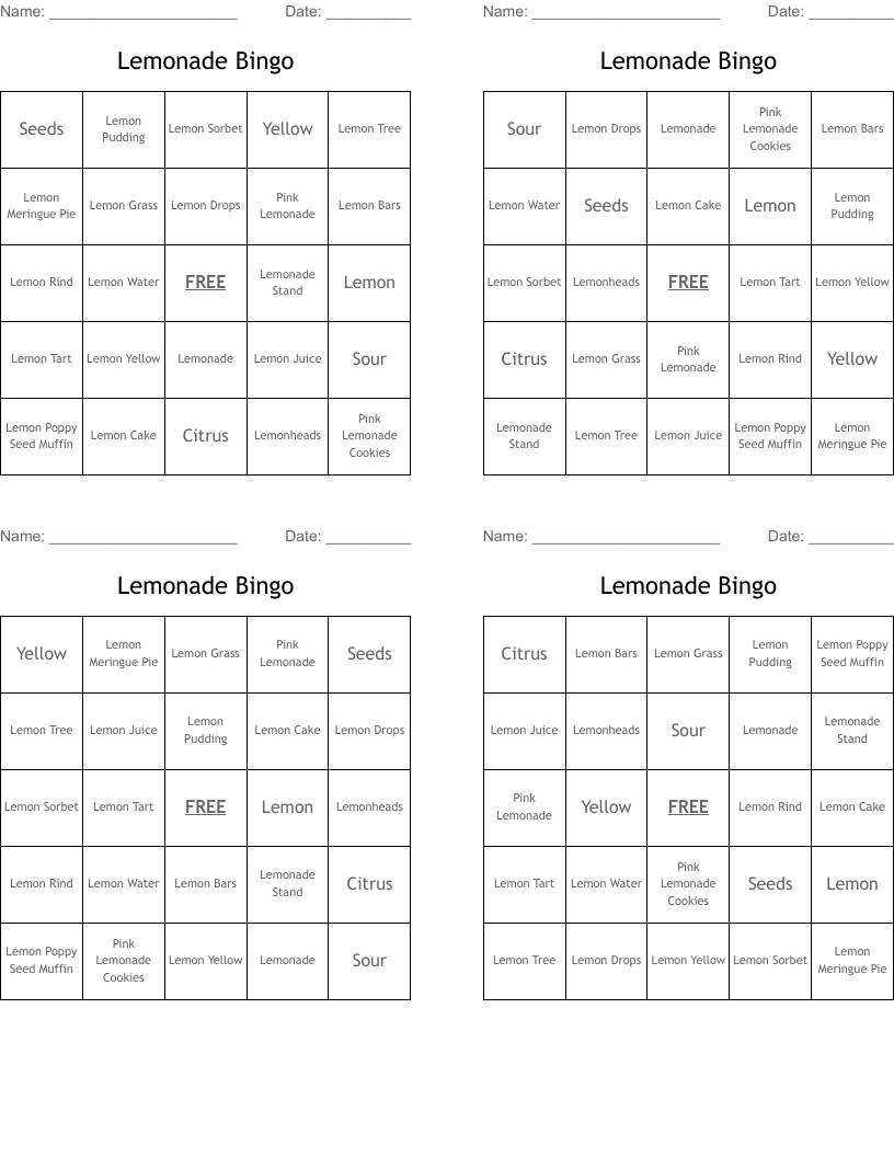 Lemonade Bingo