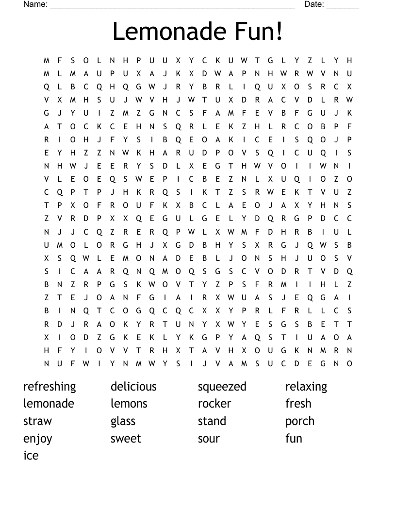 Lemonade Fun! Word Search