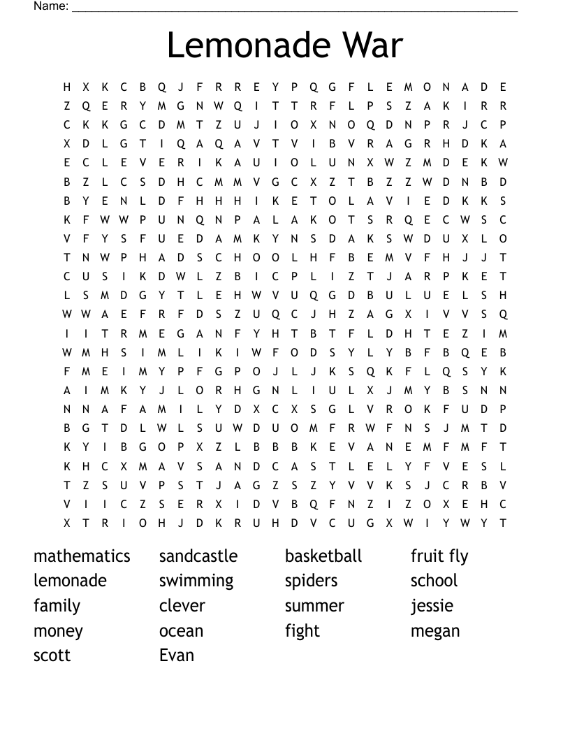 Lemonade War Word Search