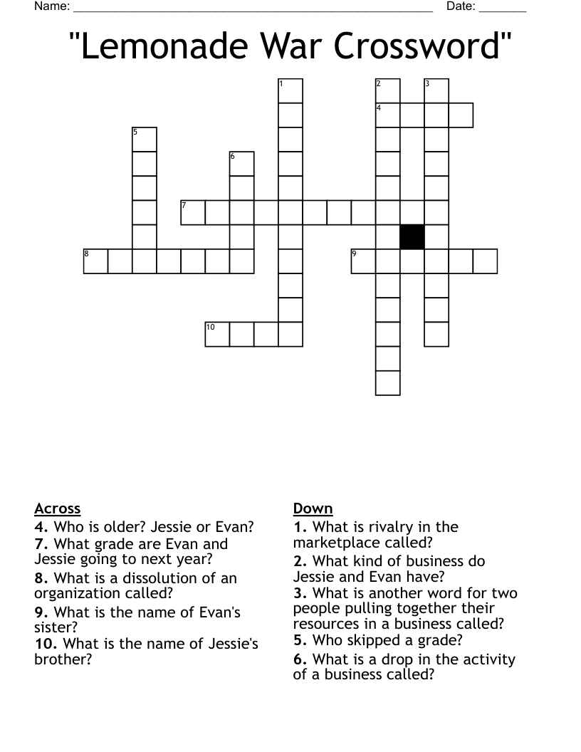 "Lemonade War Crossword"