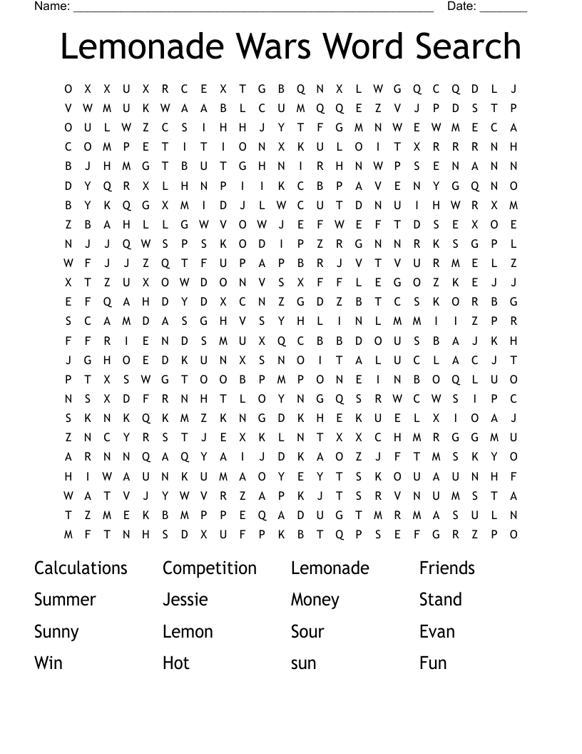 Lemonade Wars Word Search
