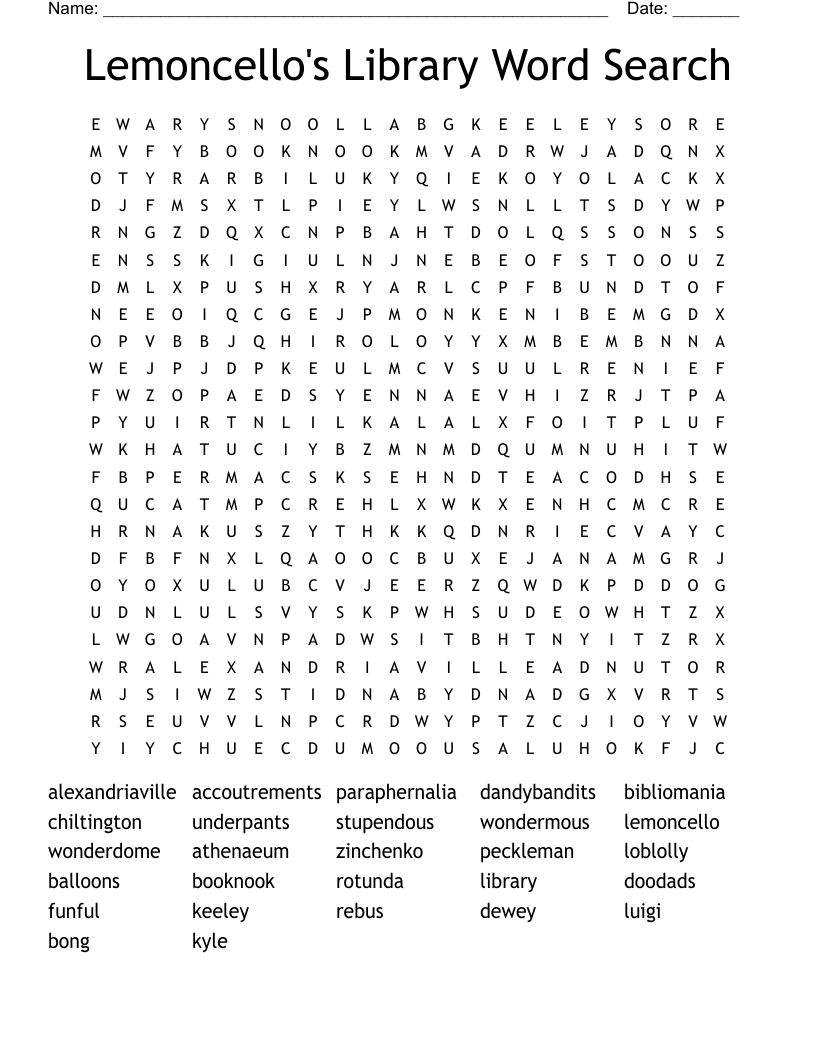 Lemoncello's Library Word Search