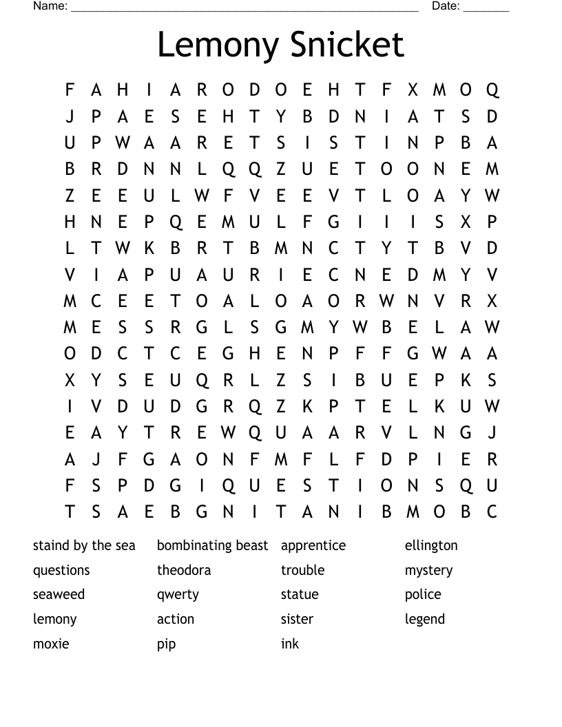 Lemony Snicket Word Search