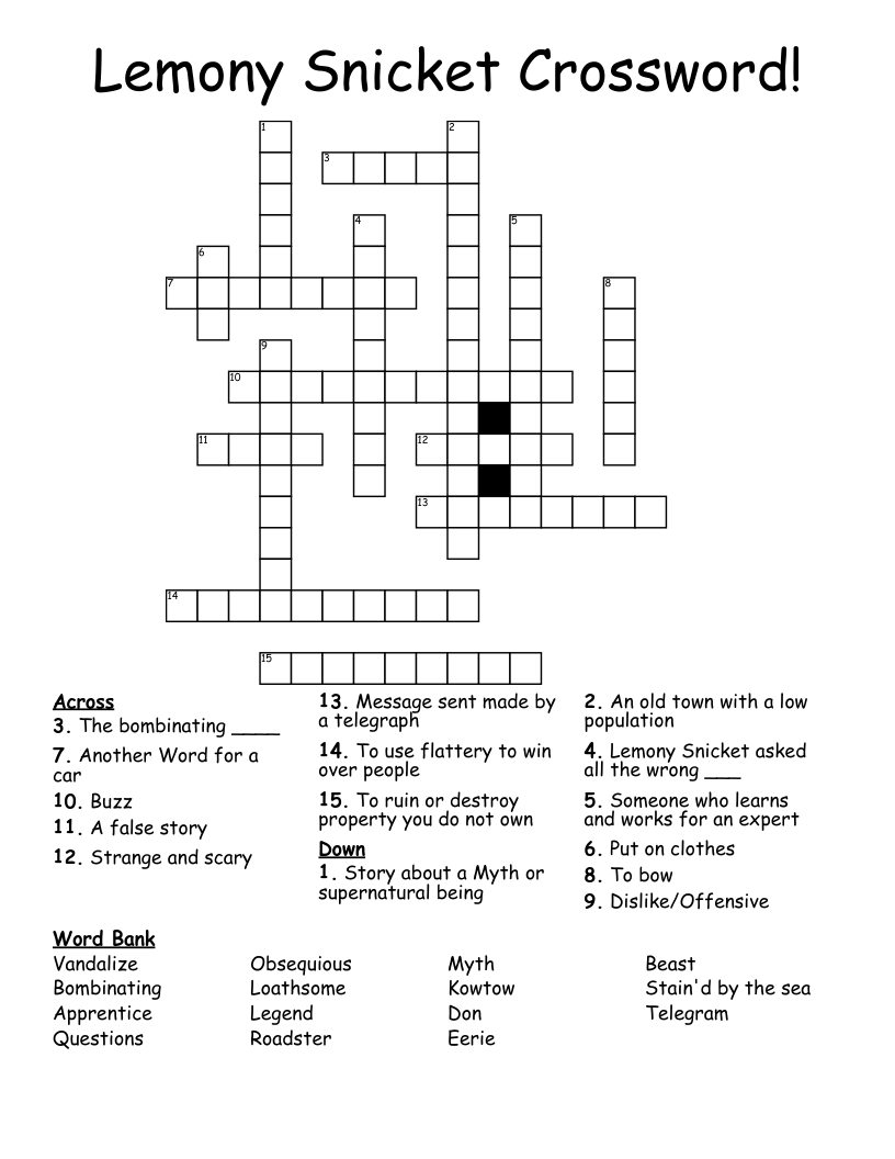 Lemony Snicket Crossword!